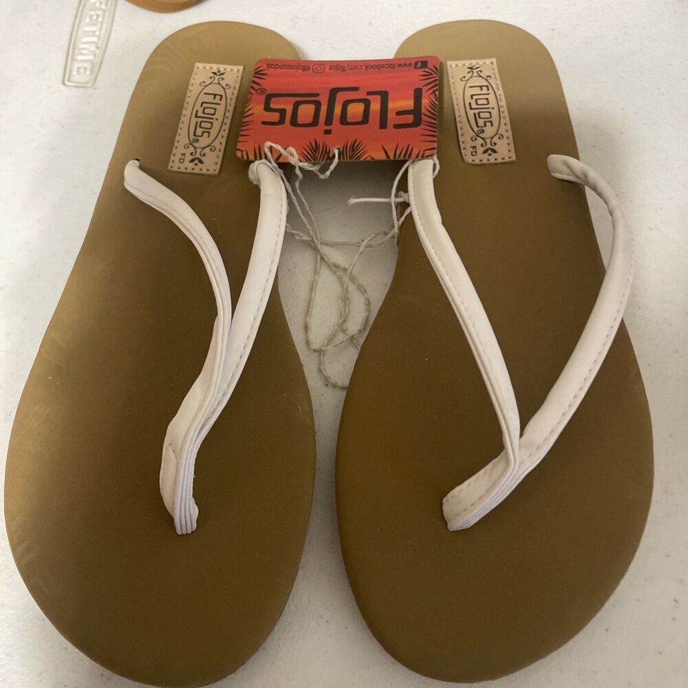 Flojos Women's Comfortable Fiesta Flip Flop Sandal White Size 6 New